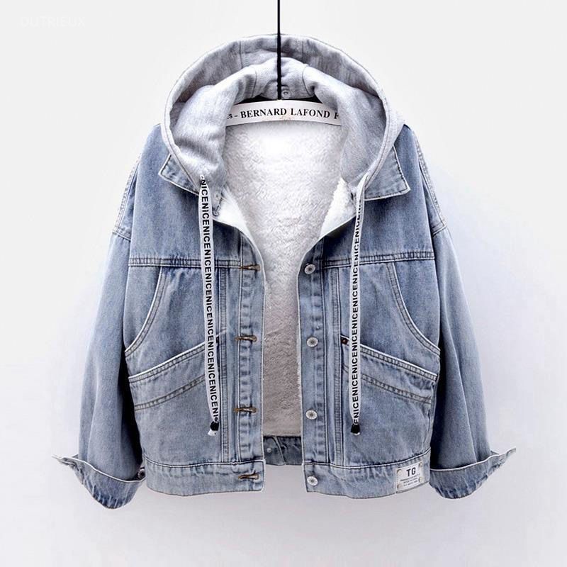 Y2K Winter Clothing - Moda Denim Montlar Kadın Giyim Sokak