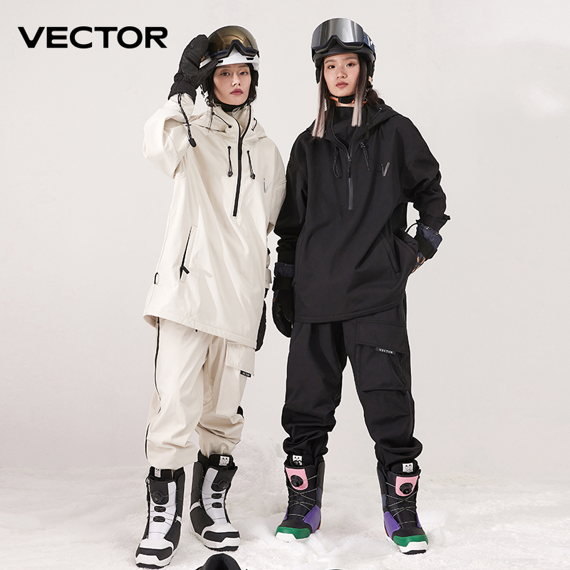 Winter Clothing Vector - Erkekler Kadınlar Düz Renk Kayak Ceket
