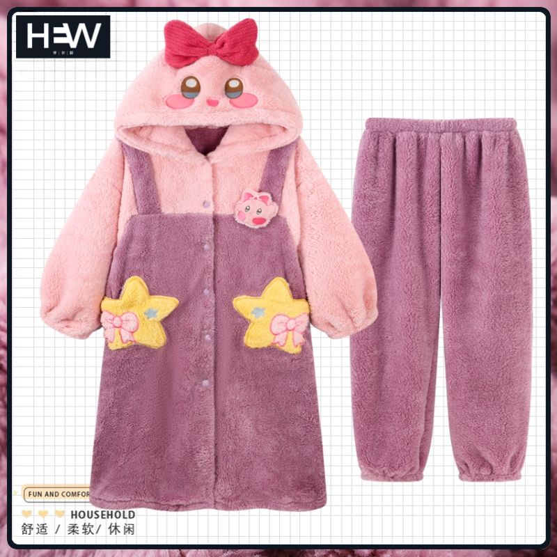 Winter Clothing Girls - Kadın Karikatür Mercan Kadife Pijama Takımı